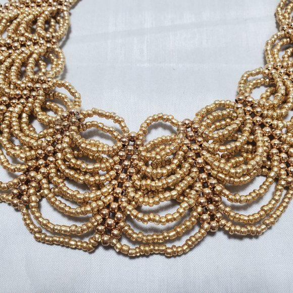 Signature gold braided seed bead statement necklace - Picture 4 of 4